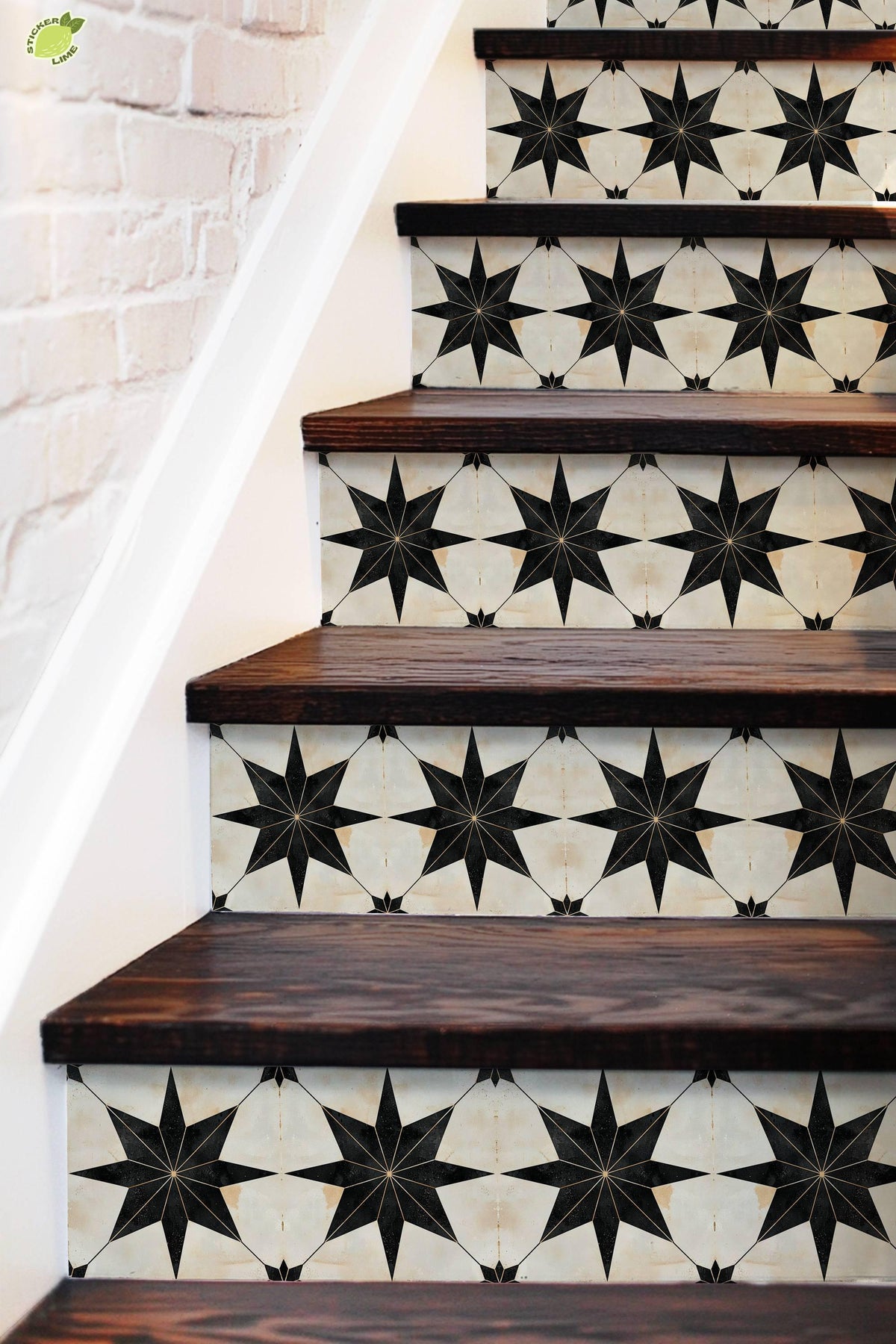 Gold & Black Boho Star peel and stick stair riser decals, photo 4 of 8