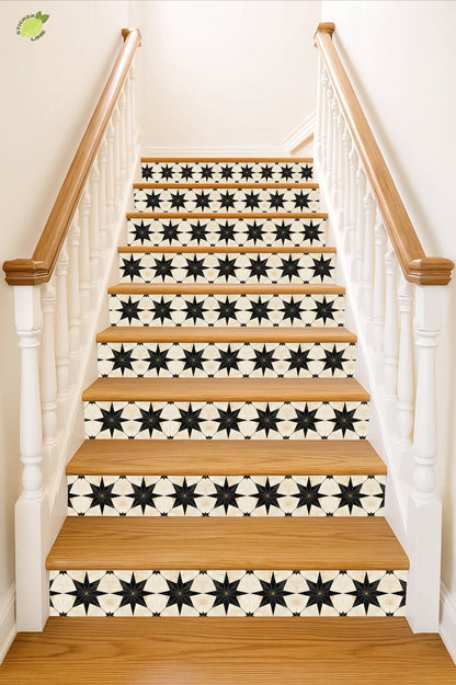 Gold & Black Boho Star peel and stick stair riser decals, photo 5 of 8