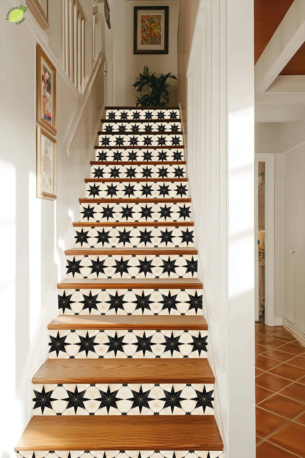 Gold & Black Boho Star peel and stick stair riser decals, photo 6 of 8