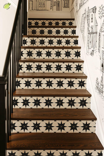 Gold & Black Boho Star peel and stick stair riser decals, photo 7 of 8