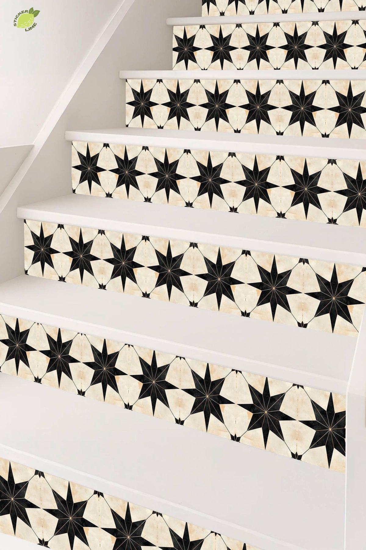 Gold & Black Boho Star peel and stick stair riser decals, photo 8 of 8