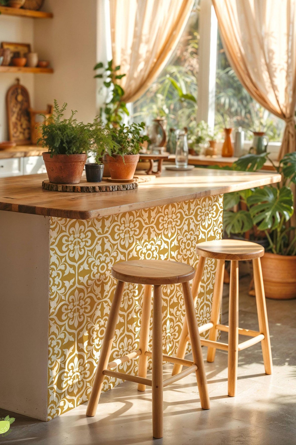 Gold and Cream Damask Floral peel and stick tile decals