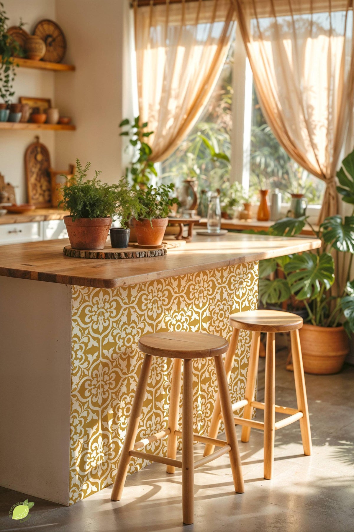 Gold and Cream Damask Floral peel and stick tile decals, photo 4 of 8