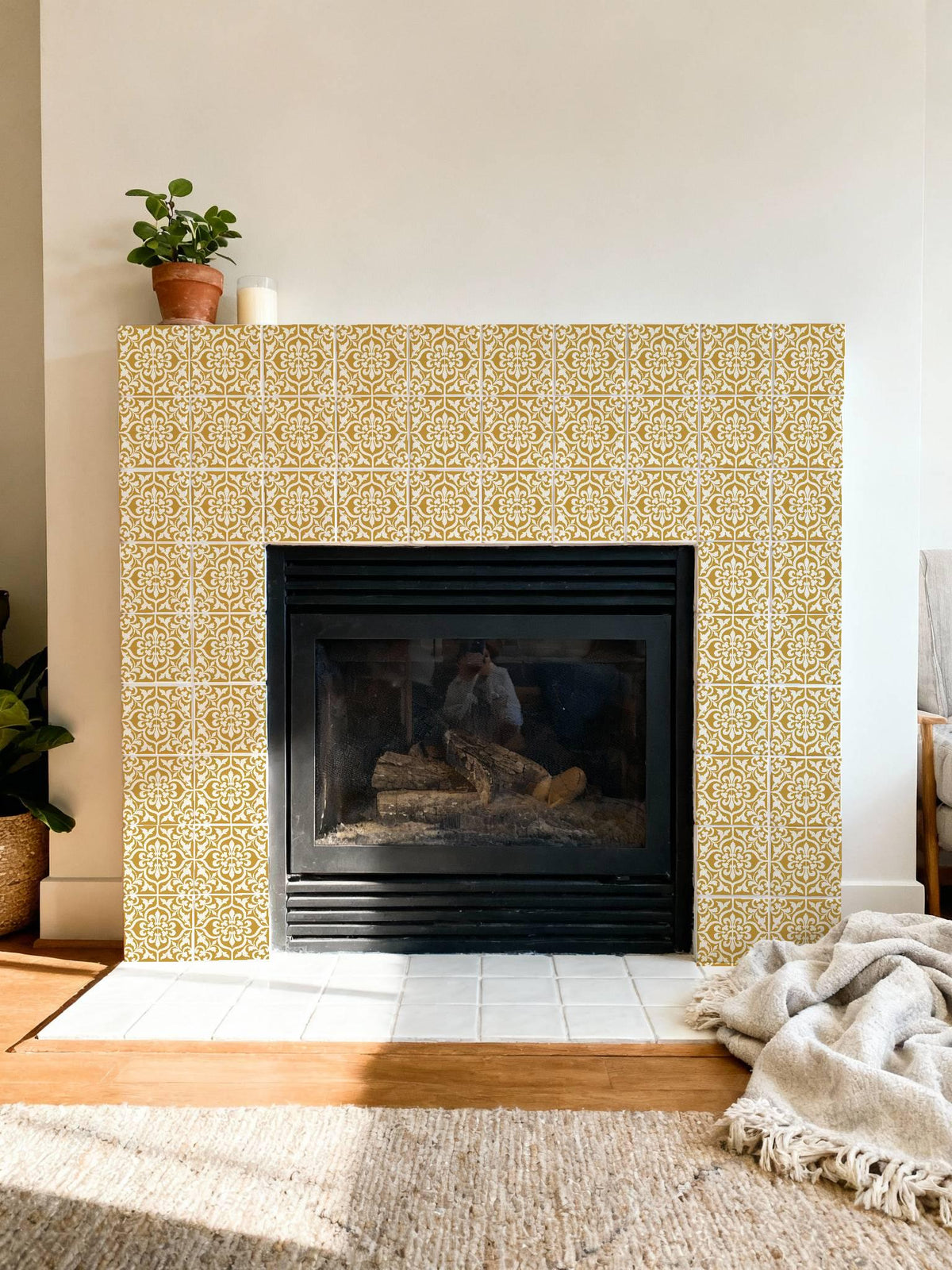 Gold and Cream Damask Floral peel and stick tile decals, photo 6 of 8