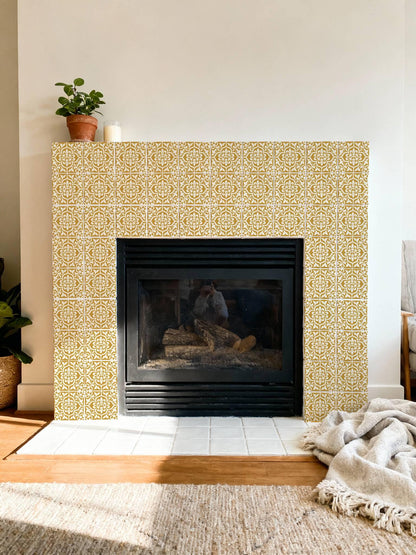 Gold and Cream Damask Floral peel and stick tile decals, photo 6 of 8