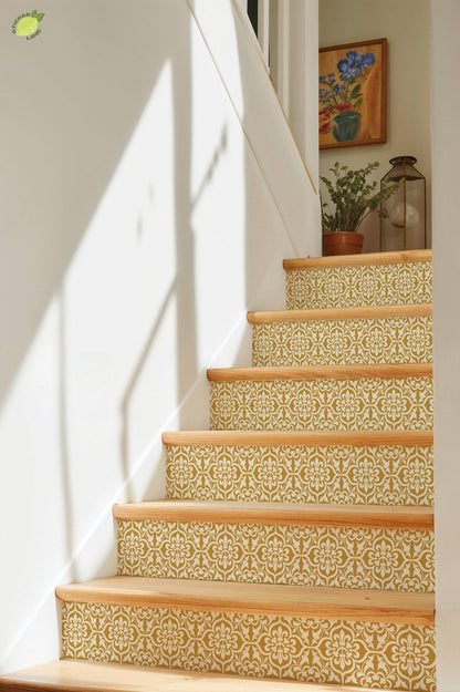 Gold and Cream Damask Floral peel and stick tile decals, photo 8 of 8