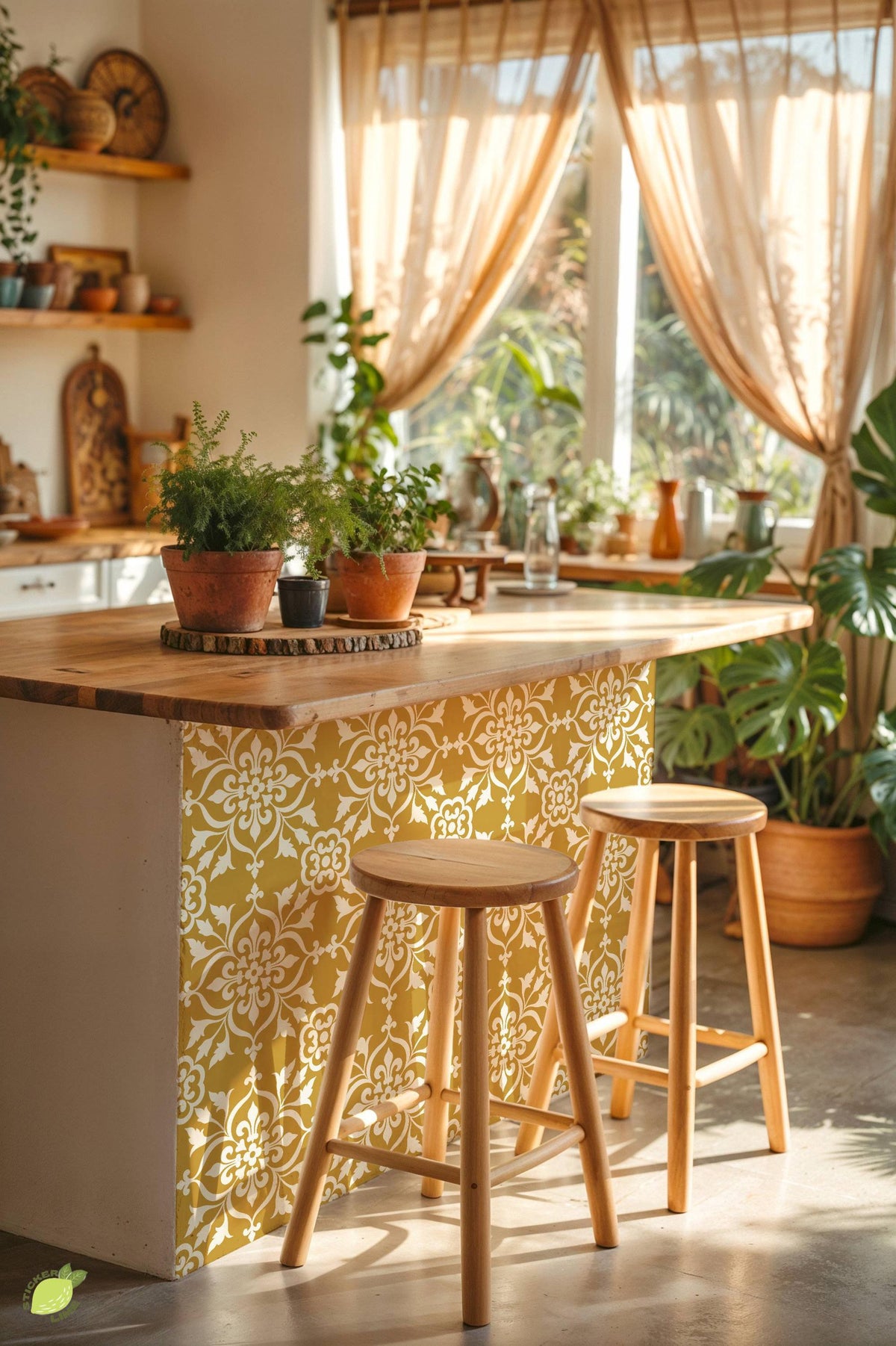 Golden Yellow Baroque Floral Damask peel and stick tile decals, photo 4 of 8