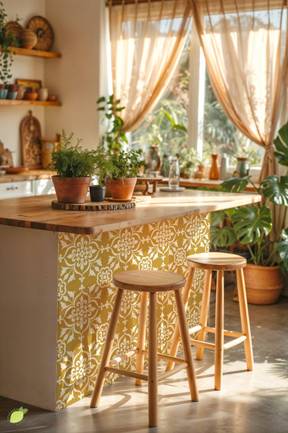 Golden Yellow Baroque Floral Damask peel and stick tile decals, photo 4 of 8
