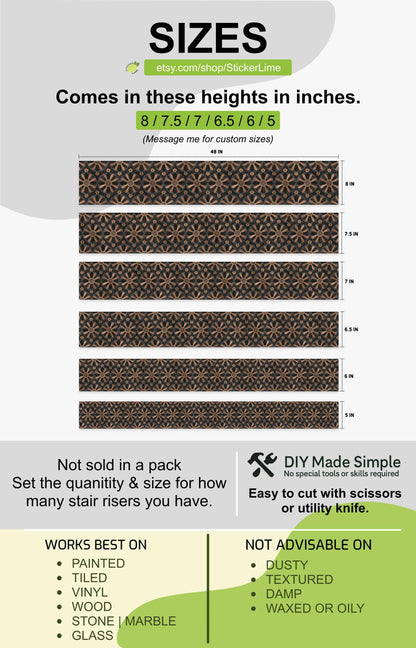Gothic Starburst Wood Inlay peel and stick stair riser decals, photo 3 of 8