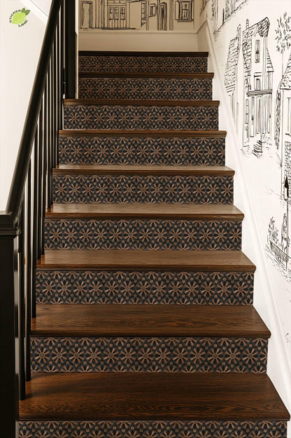 Gothic Starburst Wood Inlay peel and stick stair riser decals, photo 4 of 8