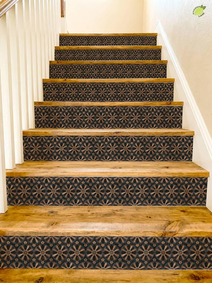 Gothic Starburst Wood Inlay peel and stick stair riser decals, photo 8 of 8