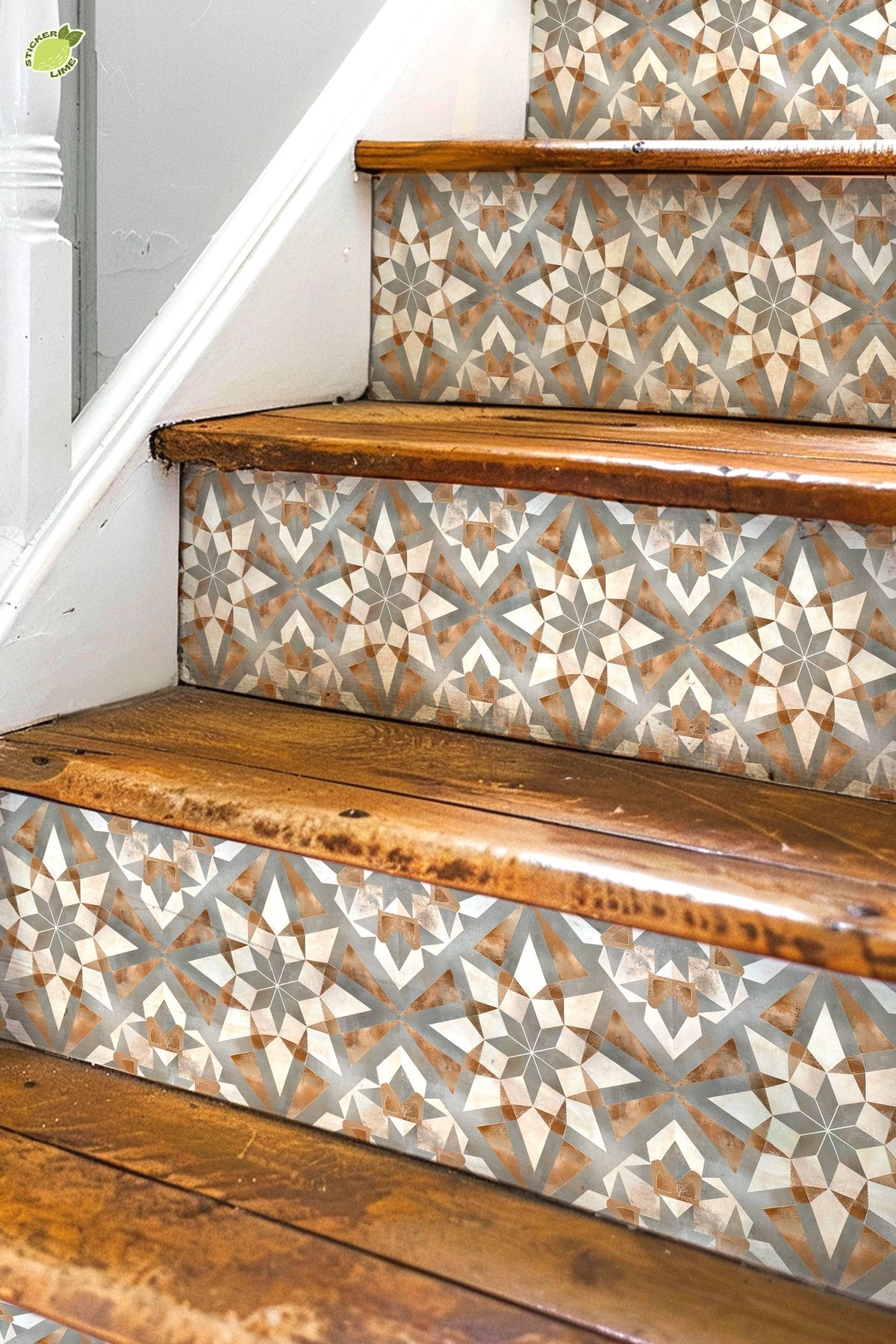 Gray & Brown Rustic Moroccan Tile peel and stick stair riser decals