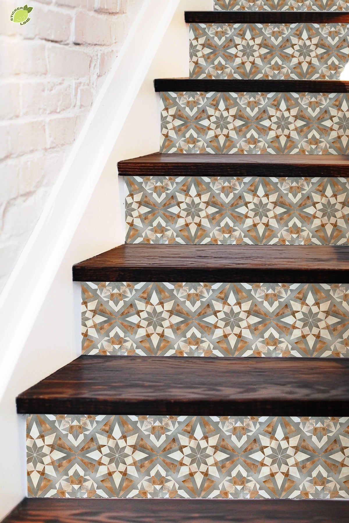 Gray & Brown Rustic Moroccan Tile peel and stick stair riser decals, photo 3 of 8