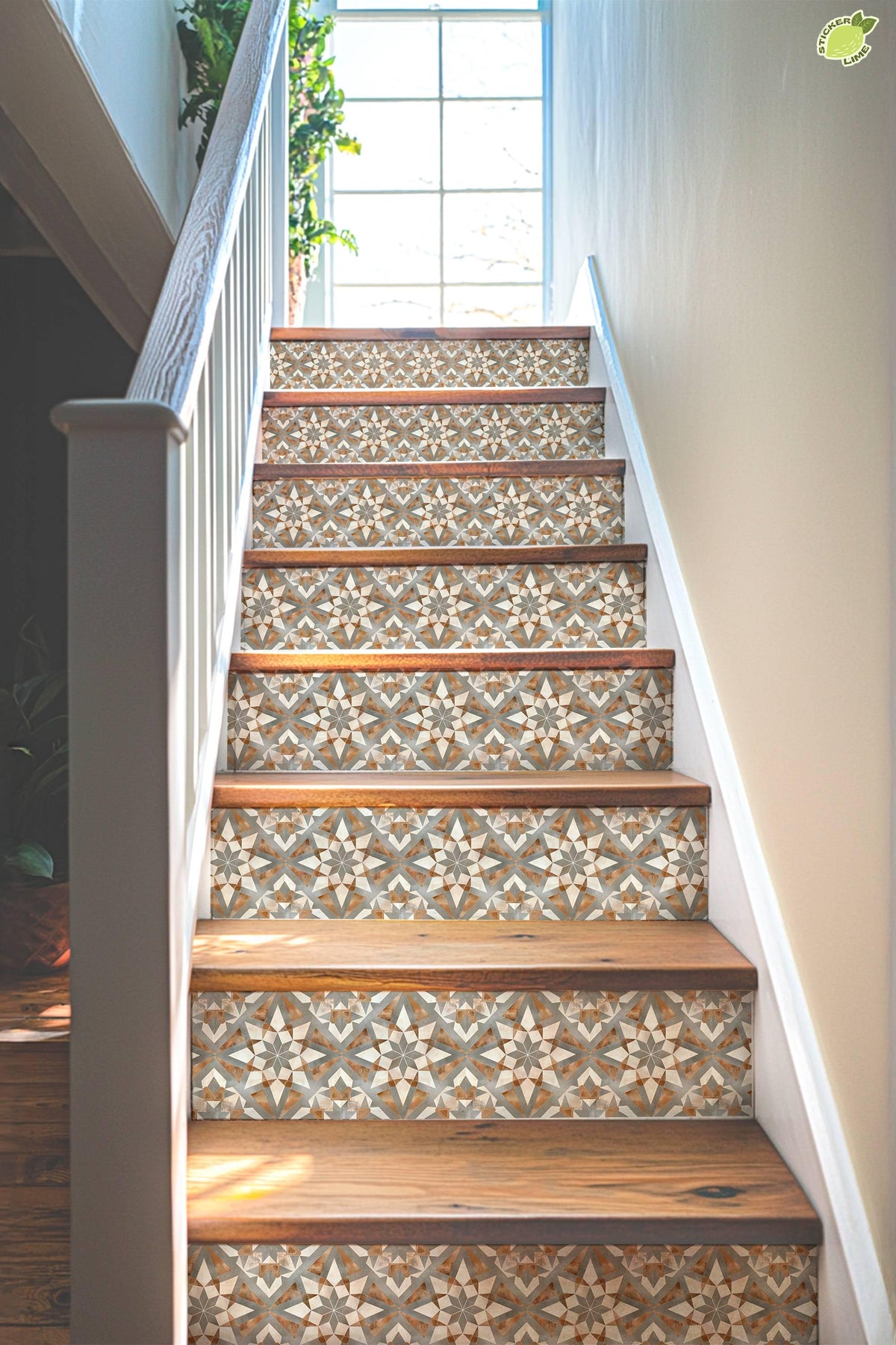 Gray & Brown Rustic Moroccan Tile peel and stick stair riser decals, photo 4 of 8