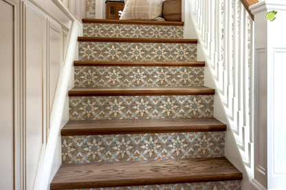 Gray & Brown Rustic Moroccan Tile peel and stick stair riser decals, photo 8 of 8