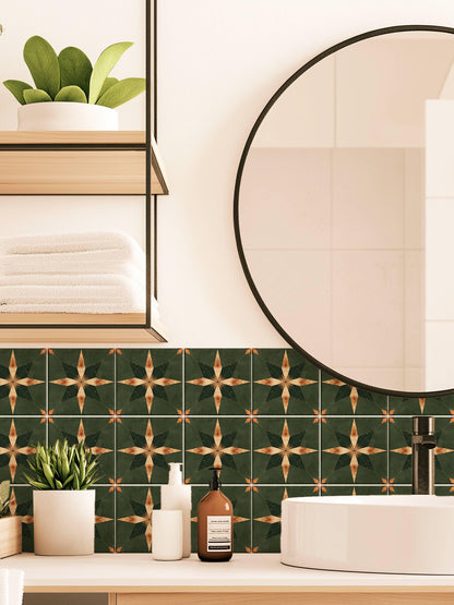 Green & Brown Boho Star peel and stick tile decals, photo 4 of 8