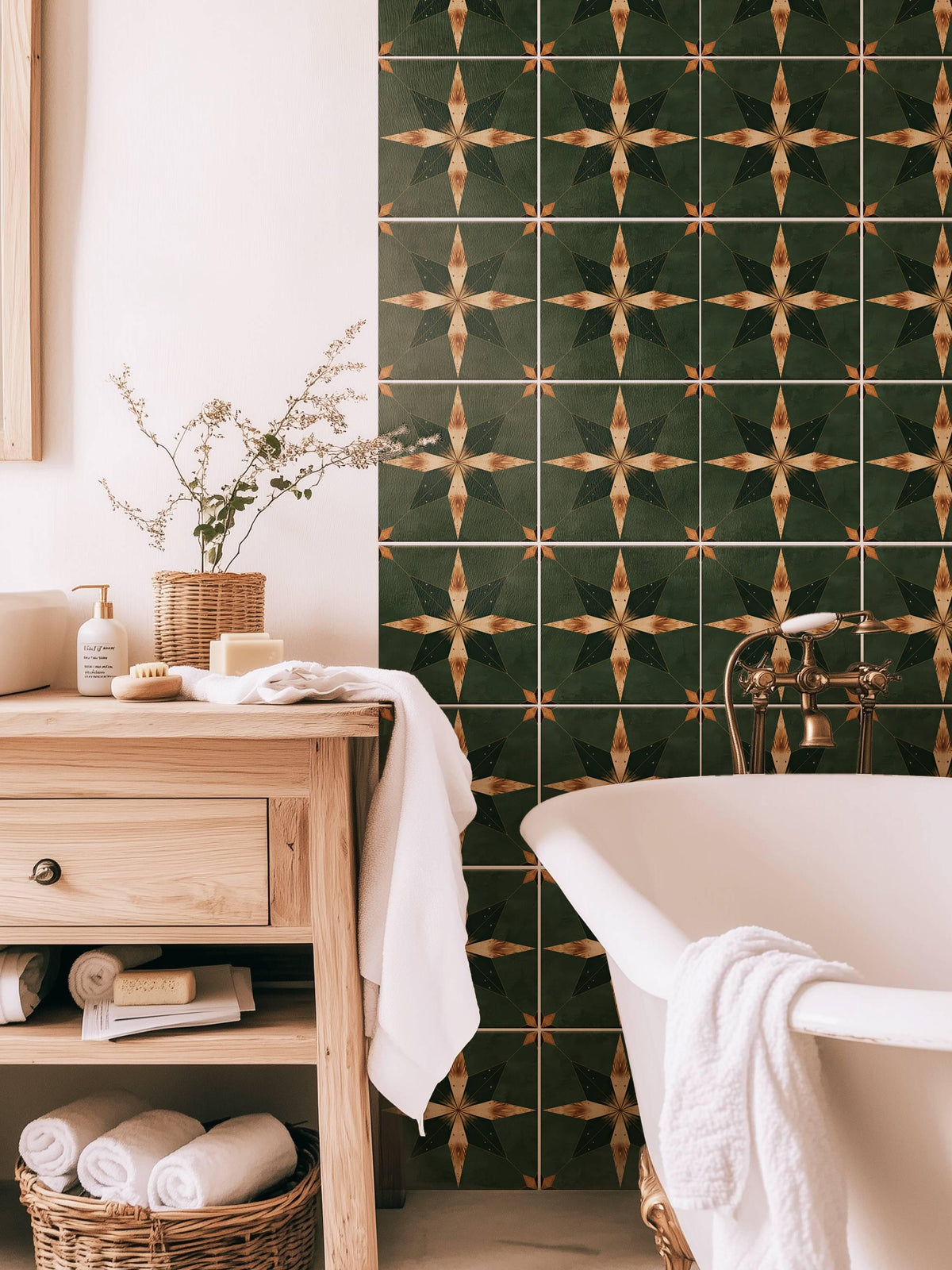 Green & Brown Boho Star peel and stick tile decals, photo 6 of 8