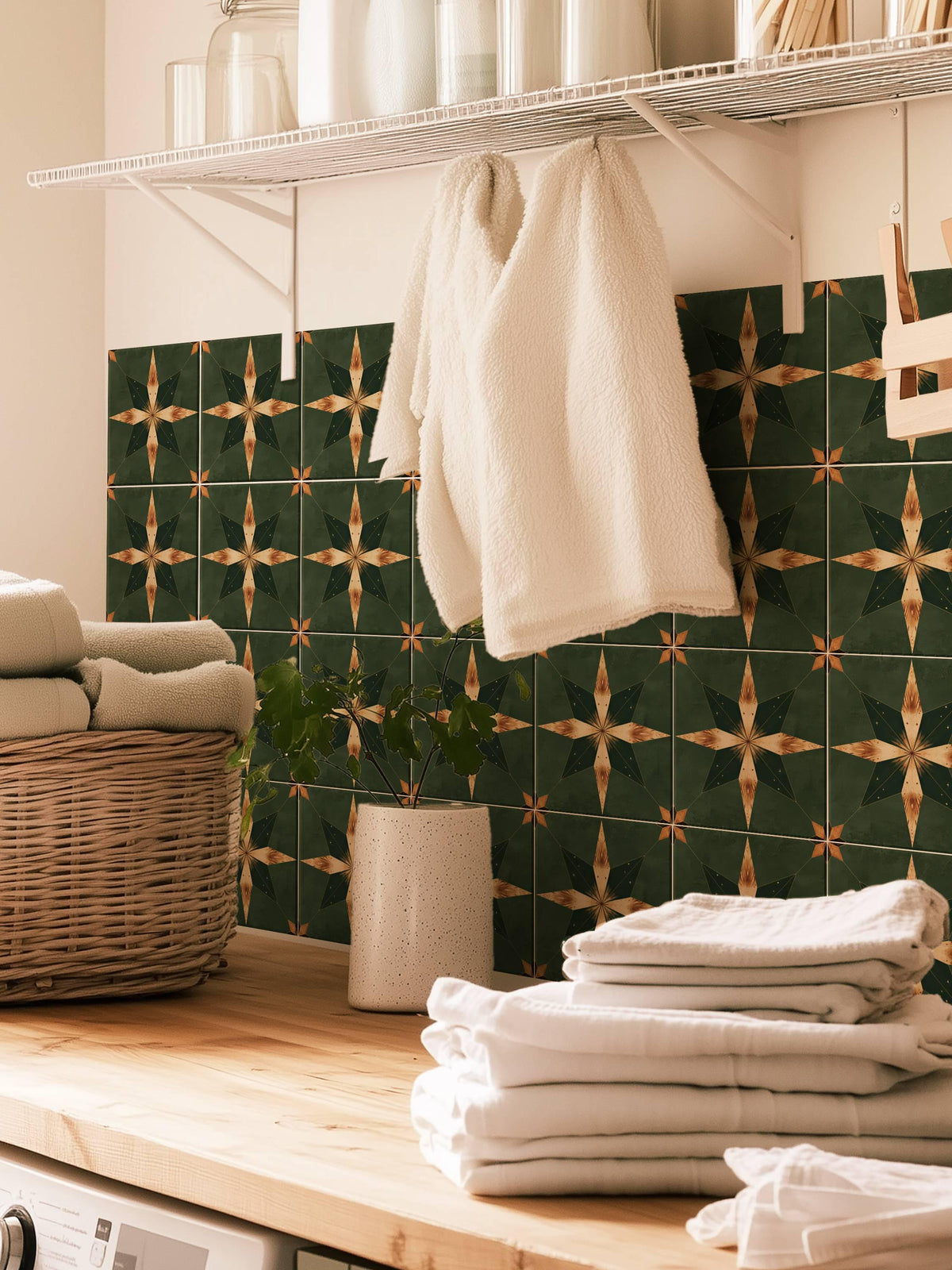 Green & Brown Boho Star peel and stick tile decals, photo 7 of 8