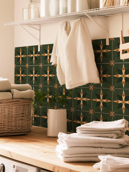 Green & Brown Boho Star peel and stick tile decals, photo 7 of 8