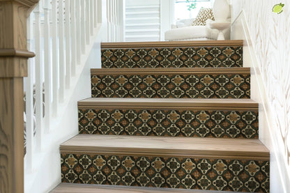 Green & Brown Medieval Tile peel and stick stair riser decals, photo 7 of 8