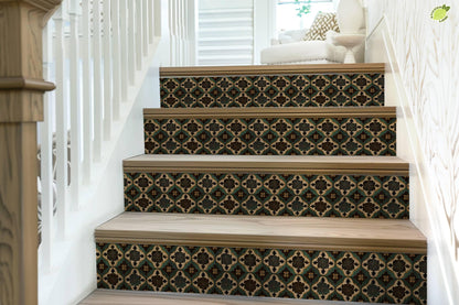 Green & Brown Moroccan Tile peel and stick stair riser decals, photo 7 of 8
