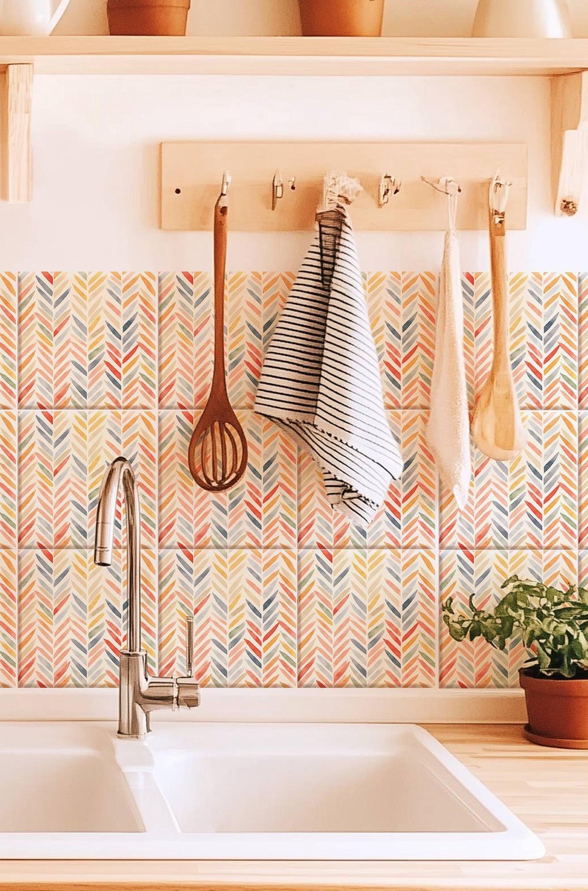 Harringbone peel and stick tile decals