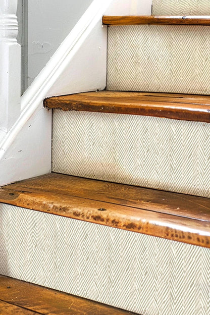 Harringbone Weave peel and stick stair riser decals