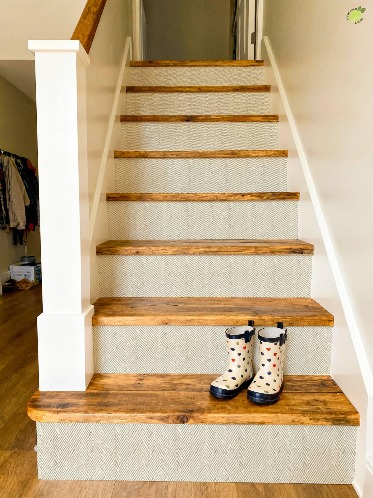 Harringbone Weave peel and stick stair riser decals, photo 3 of 8