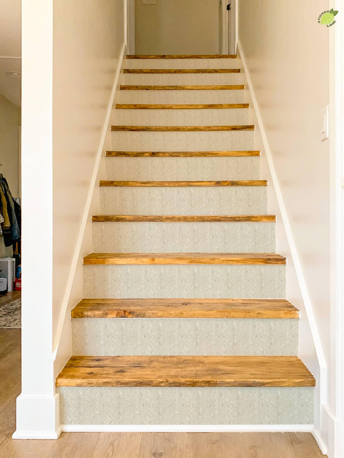 Harringbone Weave peel and stick stair riser decals, photo 6 of 8
