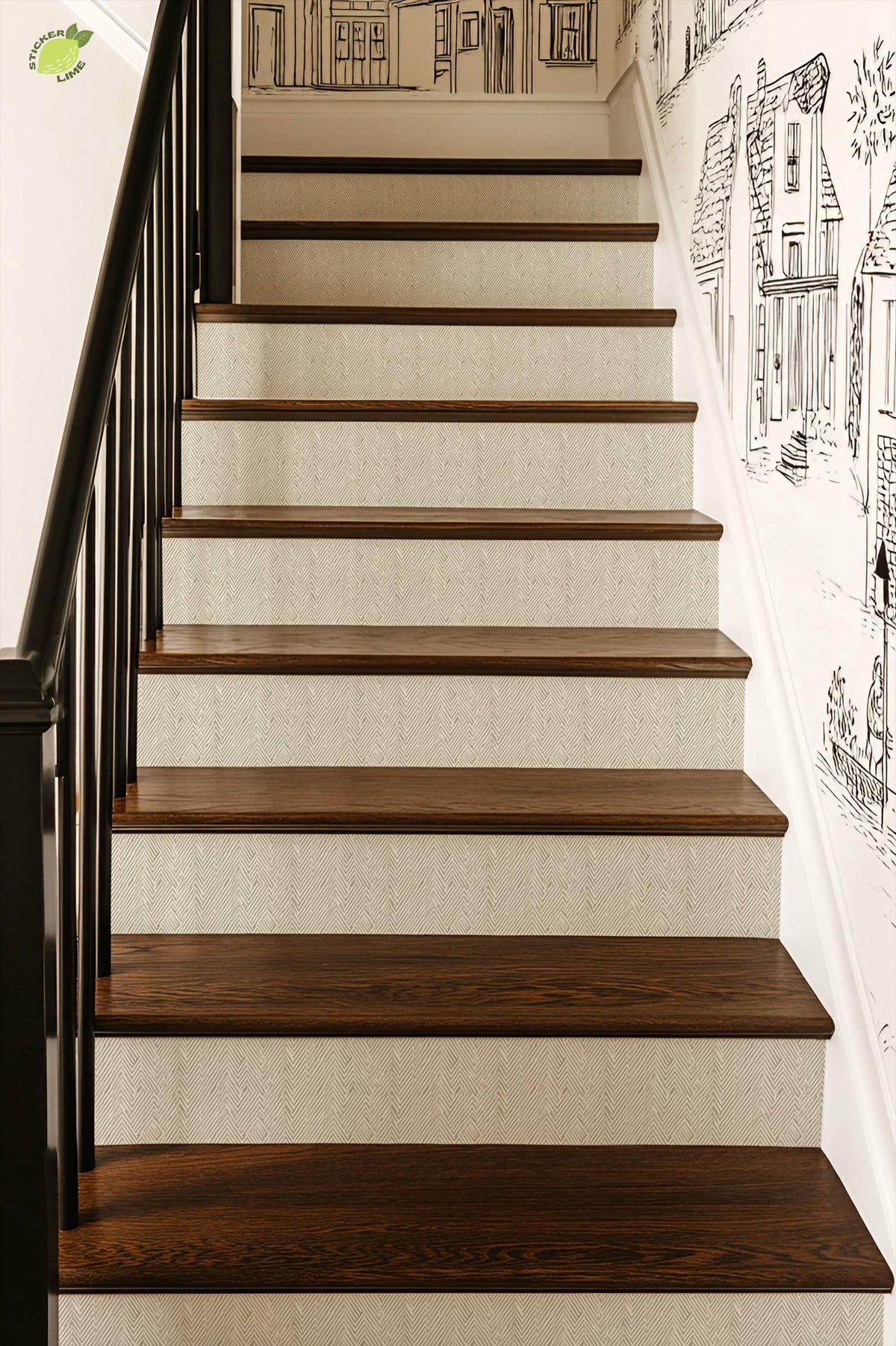 Harringbone Weave peel and stick stair riser decals, photo 7 of 8