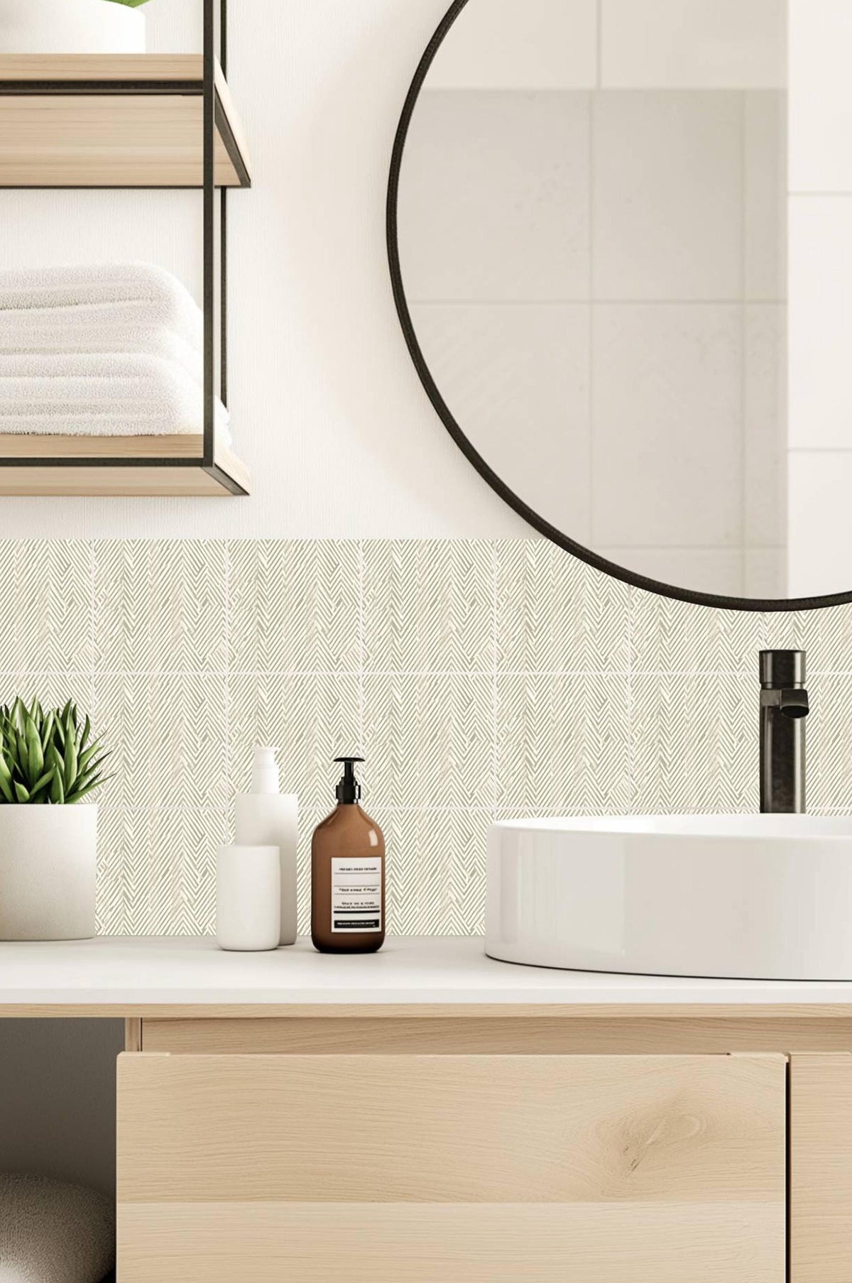 Harringbone Weave peel and stick tile decals