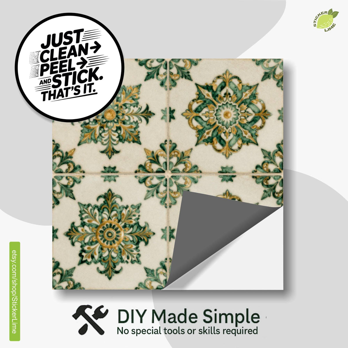 Heritage William Morris Medallion peel and stick tile decals, photo 2 of 8