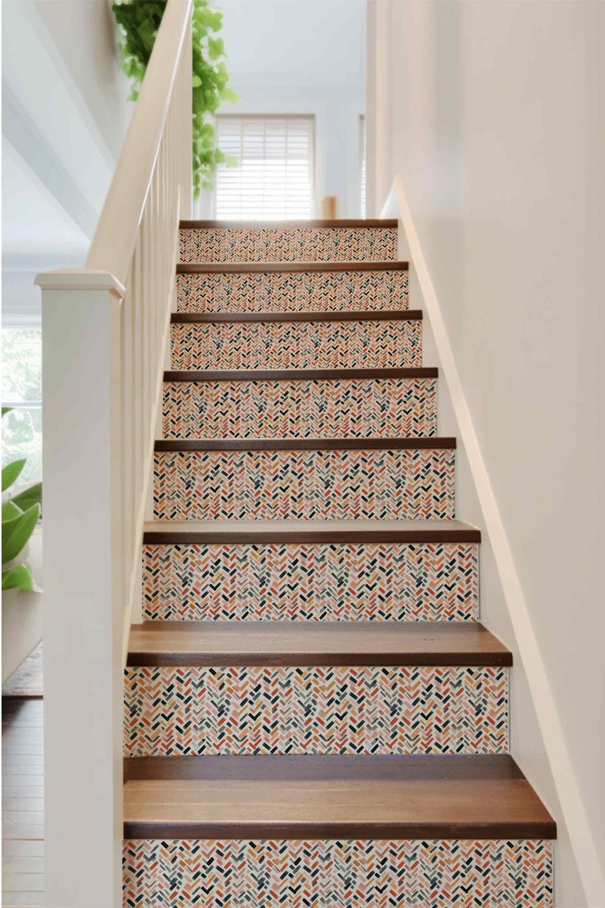 Herringbone Boho peel and stick stair riser decals