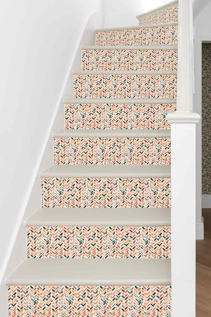 Herringbone Boho peel and stick stair riser decals, photo 4 of 6