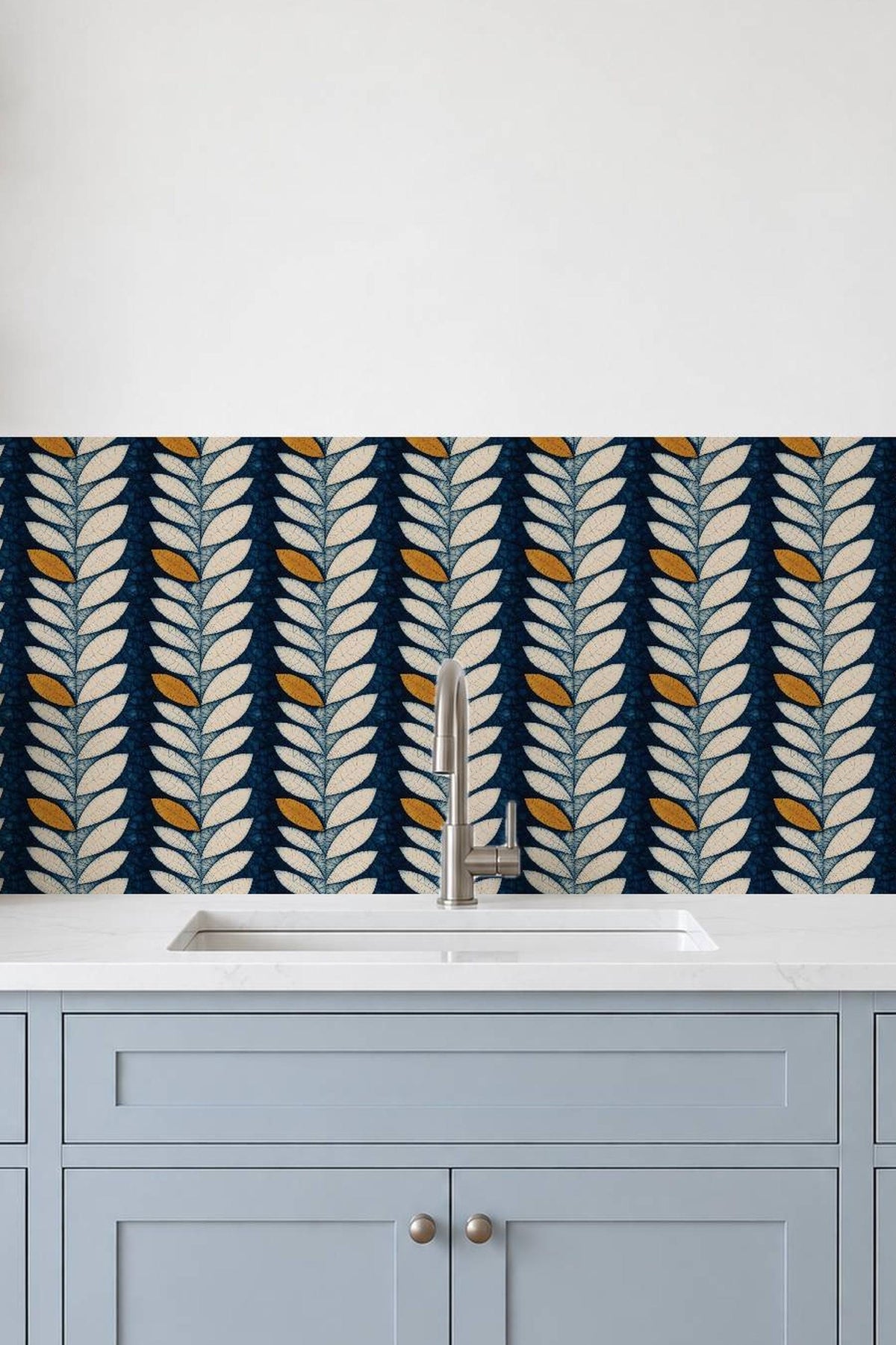 Indigo Batik Botanical Leaf peel and stick tile decals