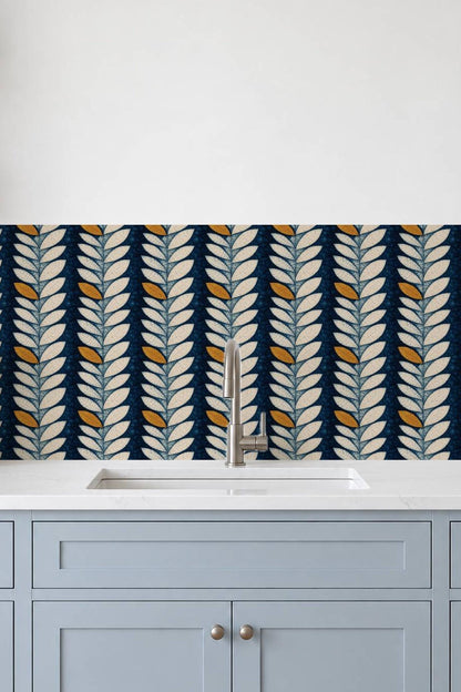 Indigo Batik Botanical Leaf peel and stick tile decals