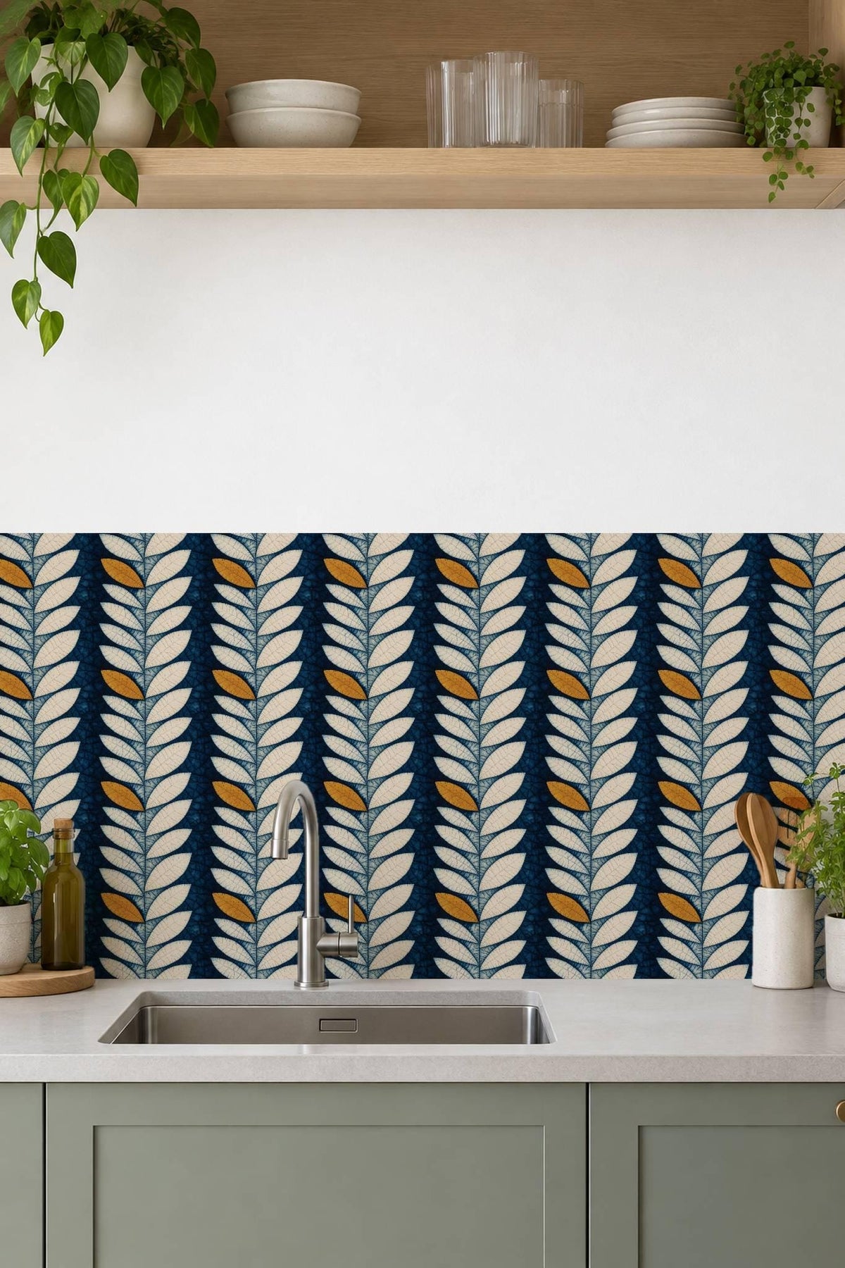 Indigo Batik Botanical Leaf peel and stick tile decals, photo 6 of 8
