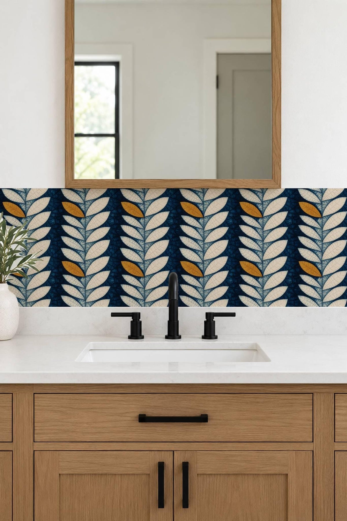 Indigo Batik Botanical Leaf peel and stick tile decals, photo 7 of 8