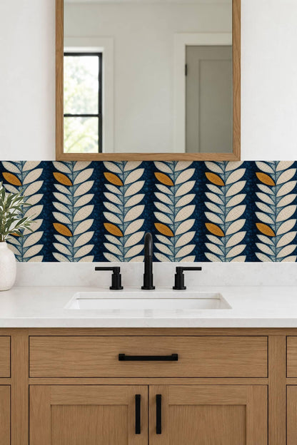 Indigo Batik Botanical Leaf peel and stick tile decals, photo 7 of 8
