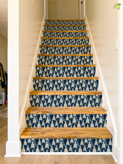 Indigo Block Printed Human Silhouette peel and stick stair riser decals, photo 6 of 8