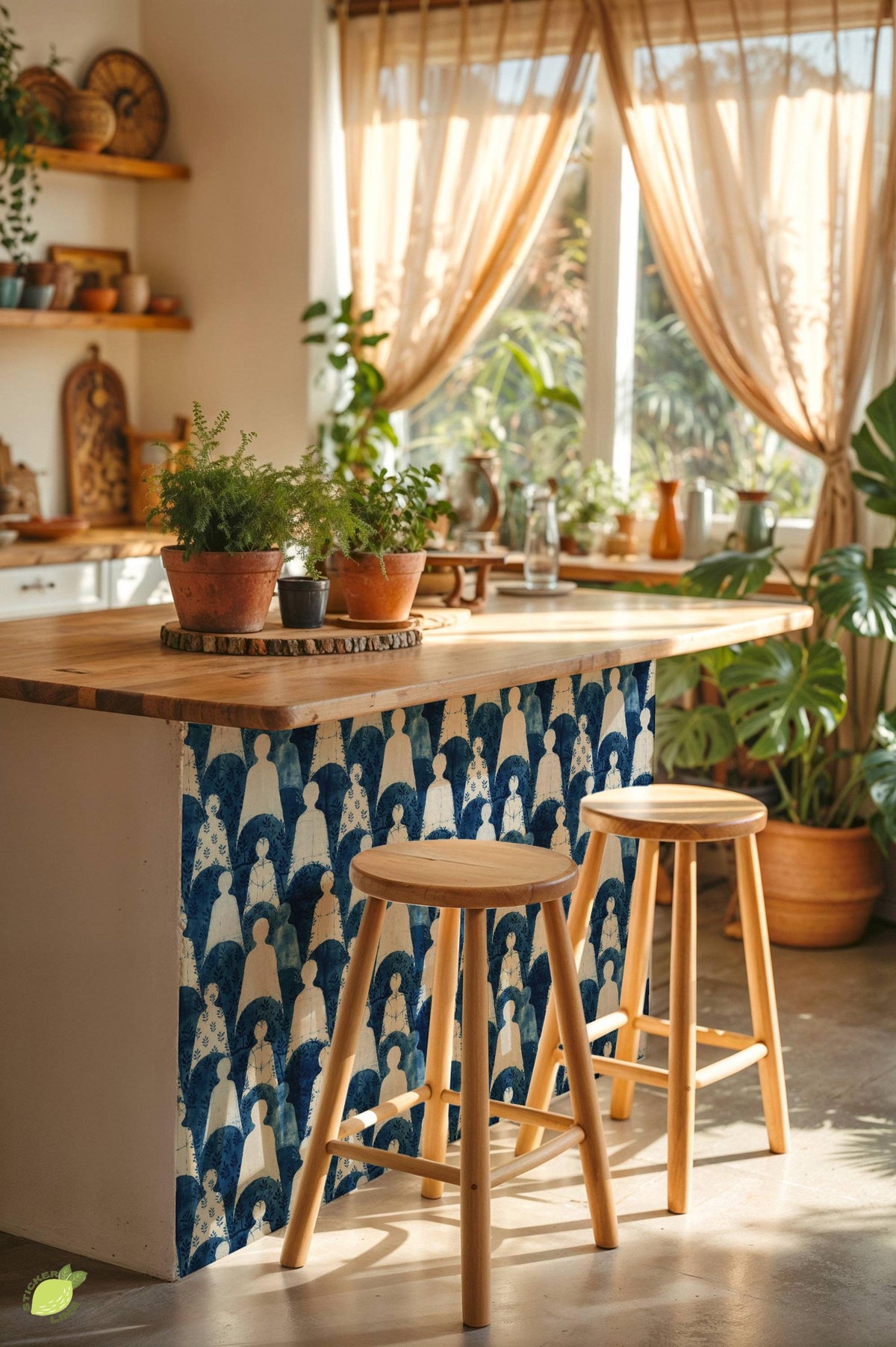 Indigo Block Printed Human Silhouette peel and stick tile decals, photo 4 of 8