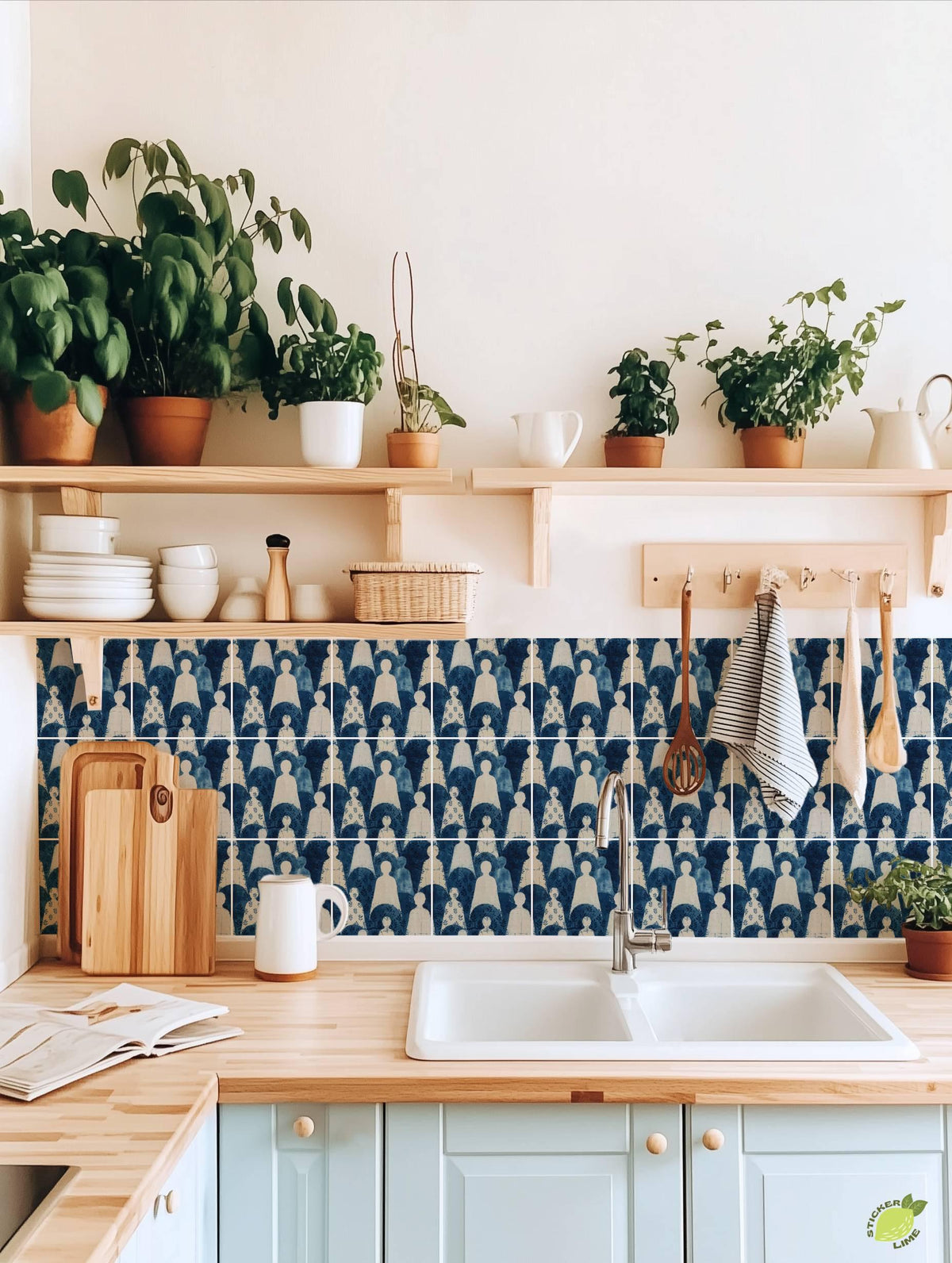 Indigo Block Printed Human Silhouette peel and stick tile decals, photo 5 of 8