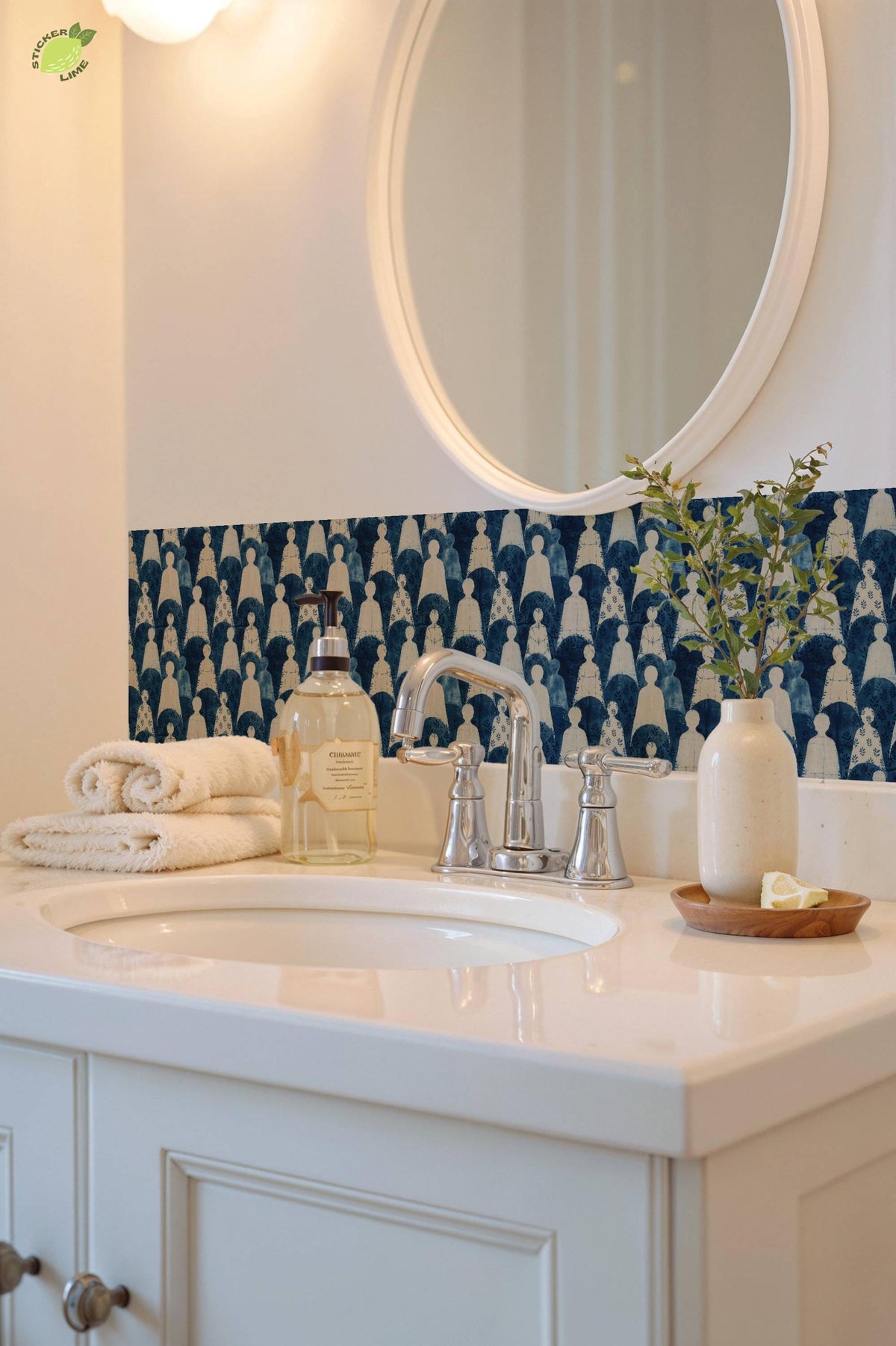 Indigo Block Printed Human Silhouette peel and stick tile decals, photo 7 of 8