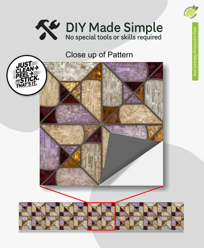 Iridescent Stained Glass Geometric Motif peel and stick stair riser decals, photo 2 of 8