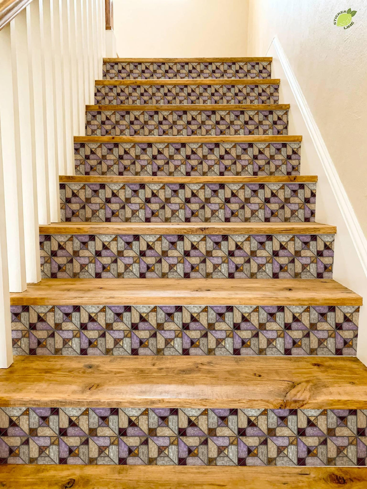 Iridescent Stained Glass Geometric Motif peel and stick stair riser decals, photo 4 of 8