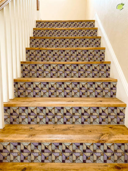 Iridescent Stained Glass Geometric Motif peel and stick stair riser decals, photo 4 of 8