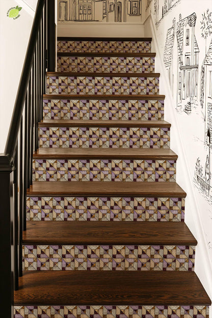 Iridescent Stained Glass Geometric Motif peel and stick stair riser decals, photo 7 of 8