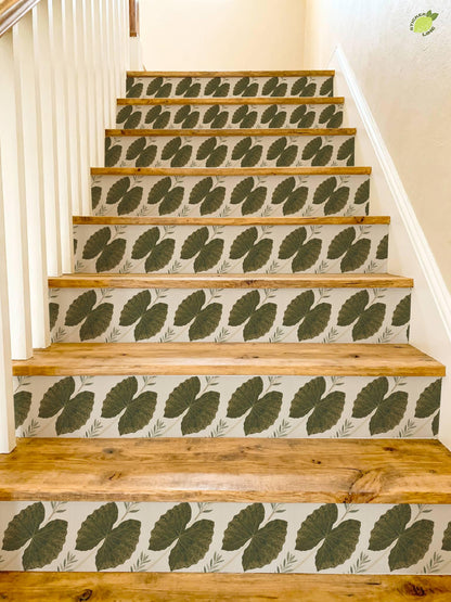 Ivory Quiet Grasscloth Texture peel and stick stair riser decals, photo 4 of 8