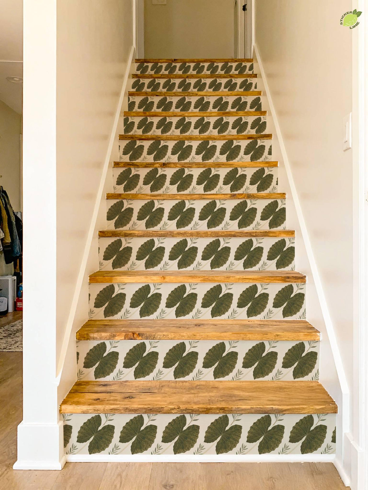 Ivory Quiet Grasscloth Texture peel and stick stair riser decals, photo 6 of 8