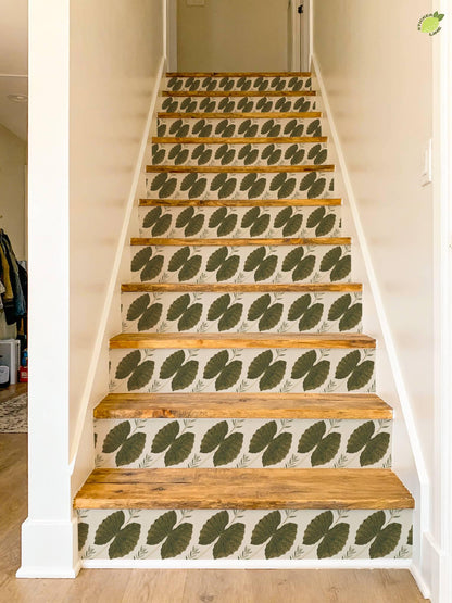 Ivory Quiet Grasscloth Texture peel and stick stair riser decals, photo 6 of 8